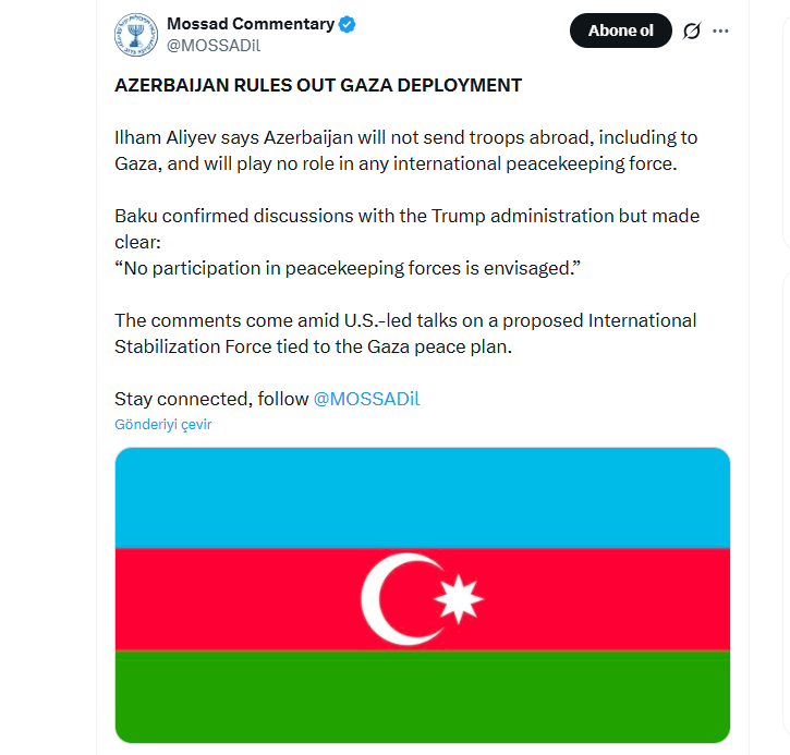 "Mossad" Azərbaycanla bağlı paylaşım etdi - FOTO